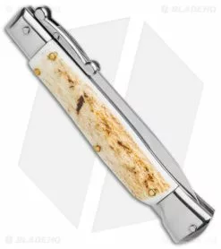 AKC Italian Stiletto Bayonet Swinguard Automatic Knife Stag Horn (4" Satin) -Avokelavavat Sales Store AB SKM Swinguard 9in Stag Bayo Satin GX 4853 jr side