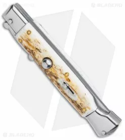 AKC Italian Stiletto Bayonet Swinguard Automatic Knife Stag Horn (4" Satin) -Avokelavavat Sales Store AB SKM Swinguard 9in Stag Bayo Satin GX 4853 jr spine