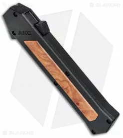 AKC F-16 D/A Bayonet OTF Automatic Knife Black/Wood (3.3" Satin) -Avokelavavat Sales Store AKC F 16 Black Wood DA OTF Auto Bayo Satin Plain BP 24620 jr apine