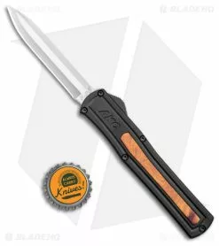 AKC F-20 D/A Dagger OTF Automatic Knife Black W/ Wood Inlay (3.5" Satin ) -Avokelavavat Sales Store AKC F 20 DA SP OTF Auto Black Wood Inlay Satin BHQ 152445 jr bottlecap
