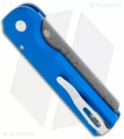 Arcform Slimfoot Automatic Knife Blue Aluminum (3.1" Damscus) -Avokelavavat Sales Store Arcform Slimfoot Auto Blue Damascus jr side