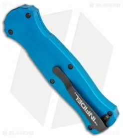 Benchmade Infidel OTF Automatic Knife Blue Aluminum (3.91" Black) 3300BK-2001 -Avokelavavat Sales Store Benchmade Infidel Dagger OTF Auto Blue aluminum 3300BK 2001 BHQ 114880 jr side