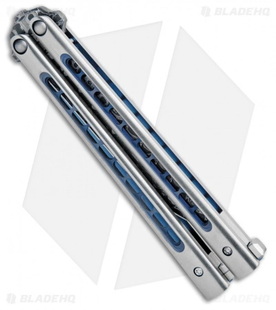 Biegler Bladeworks Zukuri Butterfly Knife Titanium Blue Holes (4.5" Damascus) 5 Biegler Bladeworks Zukuri Butterfly Knife Titanium Blue Holes (4.5" Damascus) - Image 3