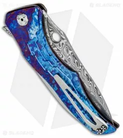 Brian Tighe Custom Zip Tighe Button Lock Knife Timascus (3.75" Damasteel) -Avokelavavat Sales Store Brian Tighe Custom Zip Tighe Timascus Damasteel BHQ 71556 jr side