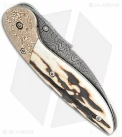 Broadwell Studios Custom Gent's Dress Folder Knife Stag (2.75" Damascus) -Avokelavavat Sales Store Broadwell Studios Custom Gents Dress Stag Damascus BHQ 119596 jr side