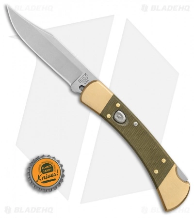 Buck Knives Buck 110 Automatic Knife OD Green Canvas Micarta/Brushed Brass (3.75" SW) 6 Buck Knives Buck 110 Automatic Knife OD Green Canvas Micarta/Brushed Brass (3.75" SW) - Image 4