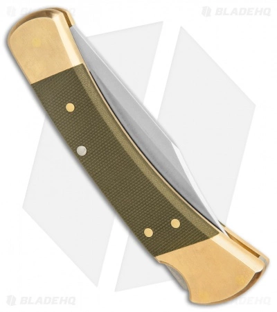 Buck Knives Buck 110 Automatic Knife OD Green Canvas Micarta/Brushed Brass (3.75" SW) 4 Buck Knives Buck 110 Automatic Knife OD Green Canvas Micarta/Brushed Brass (3.75" SW) - Image 2