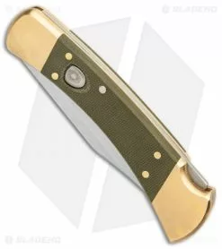Buck Knives Buck 110 Automatic Knife OD Green Canvas Micarta/Brushed Brass (3.75" SW) 8 Buck Knives Buck 110 Automatic Knife OD Green Canvas Micarta/Brushed Brass (3.75" SW) -Avokelavavat Sales Store Buck 110 Auto Brushed Micarta Brass BHQ 88783 er spine
