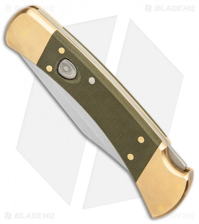 Buck Knives Buck 110 Automatic Knife OD Green Canvas Micarta/Brushed Brass (3.75" SW) 5 Buck Knives Buck 110 Automatic Knife OD Green Canvas Micarta/Brushed Brass (3.75" SW) - Image 3