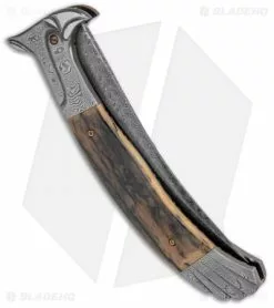 Chuck Gedraitis Alicanto Eagle Automatic Knife Mammoth Ivory (4.75" Damascus) -Avokelavavat Sales Store Chuck Gedraitis Alicanto Eagle Auto Mammoth Ivory Damascus BHQ 132172 jr side