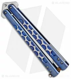 Chuck Gedraitis Chuck Gedraits Custom Balisong #165 Knife Blue Ti W/ Kevlar LSCF Latch (Satin) -Avokelavavat Sales Store Chuck Gedraitis Custom Channel Balisong 165 Blue Ti Kevlar LSCF Latch BHQ 71716 jr side