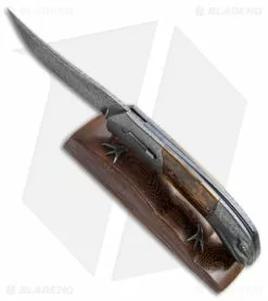 Chuck Gedraitis Custom Clever Girl Automatic Knife + Stand (3.75" Damascus) -Avokelavavat Sales Store Chuck Gedraitis Custom Clever Girl Auto Damascus Mastadon BHQ 147742 jr stand