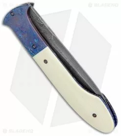 Chuck Gedraitis Phoenix Automatic Knife Ivory G-10/Timascus (4.25" Damascus) -Avokelavavat Sales Store Chuck Gedraitis Phoenix Auto Ivory G 10 Timascus Damascus BHQ 132173 jr side