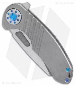 Curtiss Custom Knives Curtiss Custom F3 Medium Frame Lock Knife Gray Ti/Blue (3.25" 2-Tone Magnacut) -Avokelavavat Sales Store Curtiss Knives F3 Medium FL WF Ti Blue TT BHQ 178919 jr spine