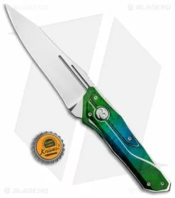 Dew Hara Custom Knives Dew Hara Custom Homura Fixed Blade Knife Blue/Green Stainless (4.5" Mirror) -Avokelavavat Sales Store Dew Hara Custom HOMURA Fixed Blade Stainless Handle BHQ 156947 jr bottlecap