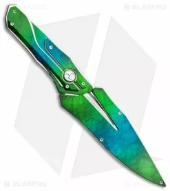 Dew Hara Custom Knives Dew Hara Custom Homura Fixed Blade Knife Blue/Green Stainless (4.5" Mirror) -Avokelavavat Sales Store Dew Hara Custom HOMURA Fixed Blade Stainless Handle BHQ 156947 jr sheath