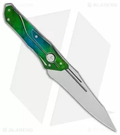 Dew Hara Custom Knives Dew Hara Custom Homura Fixed Blade Knife Blue/Green Stainless (4.5" Mirror) -Avokelavavat Sales Store Dew Hara Custom HOMURA Fixed Blade Stainless Handle BHQ 156947 jr spine