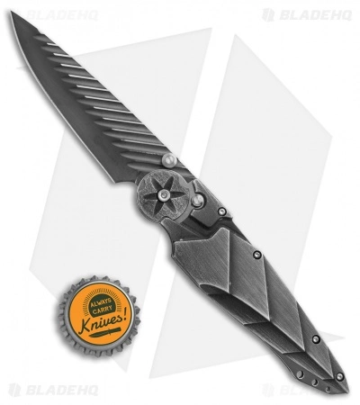 Dew Hara Custom Kabuto Folder Knife Etched Black Duralumin (3.5" Black) Japan 6 Dew Hara Custom Kabuto Folder Knife Etched Black Duralumin (3.5" Black) Japan - Image 4