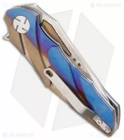 Dew Hara Custom Kisaragi Flipper Knife Gold/Blue Gradient (2.5" Mirror) Japan -Avokelavavat Sales Store Dew Hara Custom Kisaragi Flipper Knife Gold Blue Gradient Acid SW Japan BHQ 99223 kp side