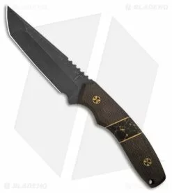 Dirty Bird Knives Custom Tanto V1 Fixed Blade CF/Stone/Brass (3.6" Stonewash)