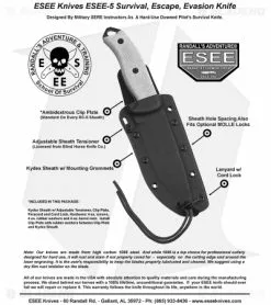 ESEE Knives ESEE-5S-TG Fixed Blade Knife (5.25" Gray Serr) -Avokelavavat Sales Store ESEE 5 instruction sheet 1