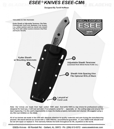 ESEE Knives Hoffman ESEE-CM6 Knife Black G-10 (5.875" Gray) 5 ESEE Knives Hoffman ESEE-CM6 Knife Black G-10 (5.875" Gray) - Image 3
