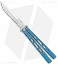 Eldon Talley Custom Talisong Pro Butterfly Knife Blasted Blue Ti (4.5" Satin)