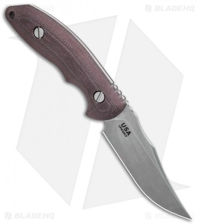 Hinderer Knives Emmett Bowie Fixed Blade Knife Burgundy Micarta (4" Stonewash) 4 Hinderer Knives Emmett Bowie Fixed Blade Knife Burgundy Micarta (4" Stonewash) - Image 2