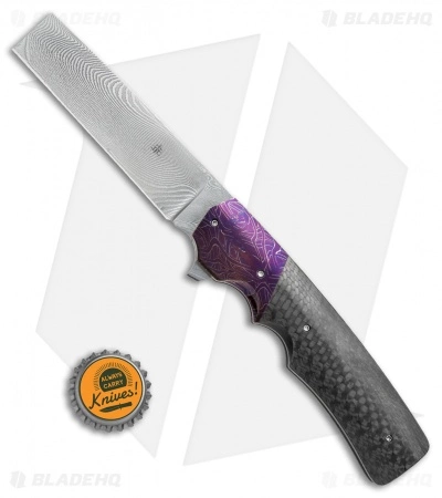 Jason Clark Custom Razor Frame Lock Knife Mosaic Damascus/CF (3.625" Damascus) 6 Jason Clark Custom Razor Frame Lock Knife Mosaic Damascus/CF (3.625" Damascus) - Image 4