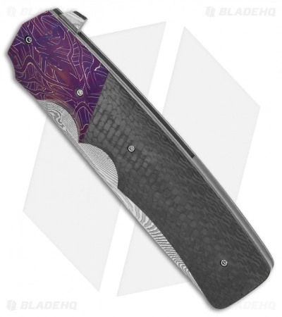 Jason Clark Custom Razor Frame Lock Knife Mosaic Damascus/CF (3.625" Damascus) 4 Jason Clark Custom Razor Frame Lock Knife Mosaic Damascus/CF (3.625" Damascus) - Image 2
