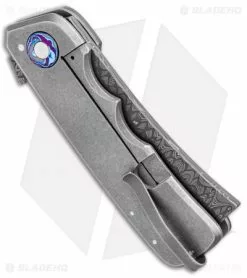 Clark Custom Knives Jason Clark Custom Spanish Tip Razor Frame Lock Knife (3.5" Satin) -Avokelavavat Sales Store Jason Clark Custom Spanish Tip Razor Knife Timascus Damascus BHQ 99314 jr side