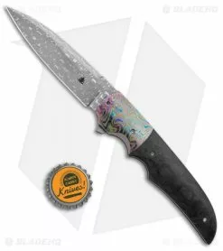 Clark Custom Knives Jason Clark DP Flipper Frame Lock Knife Marbled CF/Timascus (3.5" Damascus) -Avokelavavat Sales Store Jason Clark DP Marbled CF Timascus Razorwire Damascus BHQ 99266 jr bottlecap