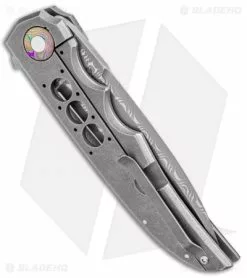 Clark Custom Knives Jason Clark DP Flipper Frame Lock Knife Marbled CF/Timascus (3.5" Damascus) -Avokelavavat Sales Store Jason Clark DP Marbled CF Timascus Razorwire Damascus BHQ 99266 jr side