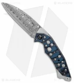 Jeff Hall Custom Xenon Liner Lock Knife Blue/Black Micarta (4" Damasteel)