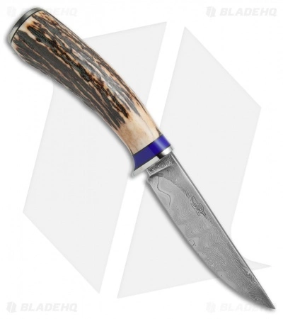 Keith Bagley Custom Damascus Hunter Fixed Blade Stag (4.6" Damascus) 4 Keith Bagley Custom Damascus Hunter Fixed Blade Stag (4.6" Damascus) - Image 2