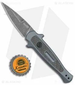 Kershaw Launch 12 Mini Stiletto Automatic Knife Gray/CF (2.5" Black Stonewash) -Avokelavavat Sales Store Kershaw 12 Launch 12 Mini Stiletto Auto Gray CF Black SW BHQ 147367 jr bottlecap