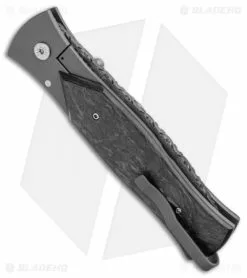 John Kubasek Kubasek Gaston Liner Lock Knife Marble Carbon Fiber/Ti (4" Damascus) -Avokelavavat Sales Store Kubasek Gaston LL Ti CF Damascus BHQ 100902 jr side