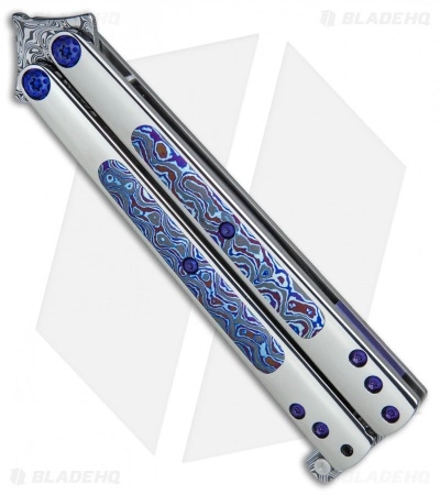 Les Voorhies Custom Model 2 Balisong Butterfly Knife Timascus (4.25" Damasteel) 5 Les Voorhies Custom Model 2 Balisong Butterfly Knife Timascus (4.25" Damasteel) - Image 3