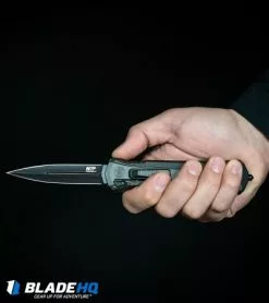 Smith & Wesson OTF Assist Finger Actuator Spear Point Knife (3.5" Black Serr) 17 Smith & Wesson OTF Assist Finger Actuator Spear Point Knife (3.5" Black Serr) -Avokelavavat Sales Store MP OTF Spring Assisted Spear Point Knife Gray Black BHQ 80731 kp in hand web 1