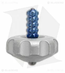 Marfione Custom Knives Mini Spin Top - Apocalyptic Stainless Steel/Blue Ti Stem