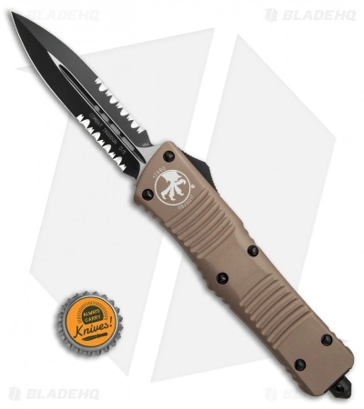 Microtech Combat Troodon D/E OTF Auto Knife Tan (3.8" Black Serr) 142-2TA 6 Microtech Combat Troodon D/E OTF Auto Knife Tan (3.8" Black Serr) 142-2TA - Image 4