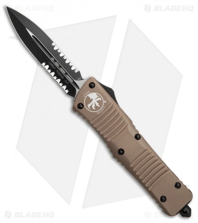 Microtech Combat Troodon D/E OTF Auto Knife Tan (3.8" Black Serr) 142-2TA 3 Microtech Combat Troodon D/E OTF Auto Knife Tan (3.8" Black Serr) 142-2TA