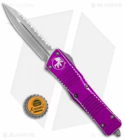 Microtech Combat Troodon D/E OTF Knife Violet Dist. (3.8" Stonewash Full Serr) -Avokelavavat Sales Store Microtech Combat Troodon DE Violet Distressed SW Full Serr 142 12DVI BHQ 104691 jr bottlecap