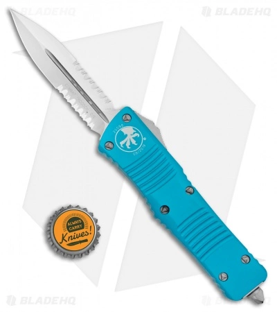 Microtech Combat Troodon OTF Knife D/E Dagger Turquoise (3.8" Satin Serr) 6 Microtech Combat Troodon OTF Knife D/E Dagger Turquoise (3.8" Satin Serr) - Image 4