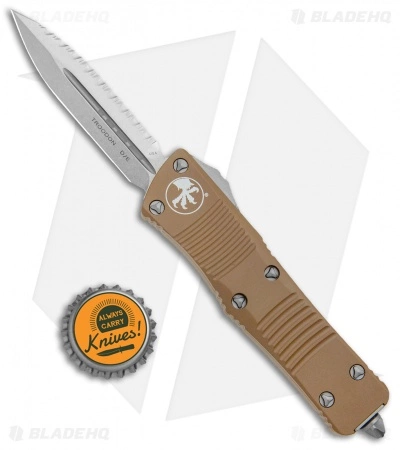 Microtech Troodon D/E OTF Automatic Knife Tan (3" Stonewash Full Serr) 6 Microtech Troodon D/E OTF Automatic Knife Tan (3" Stonewash Full Serr) - Image 4