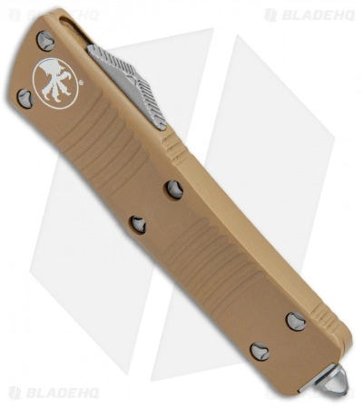 Microtech Troodon D/E OTF Automatic Knife Tan (3" Stonewash Full Serr) 4 Microtech Troodon D/E OTF Automatic Knife Tan (3" Stonewash Full Serr) - Image 2