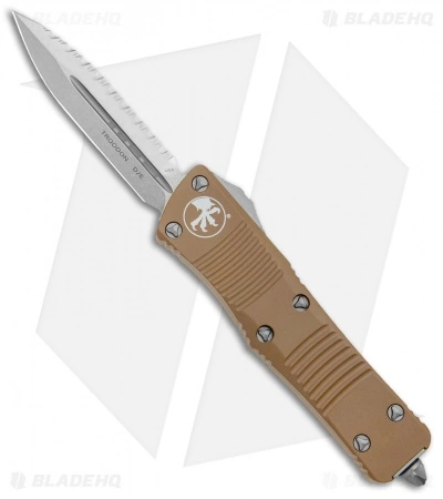 Microtech Troodon D/E OTF Automatic Knife Tan (3" Stonewash Full Serr) 3 Microtech Troodon D/E OTF Automatic Knife Tan (3" Stonewash Full Serr)