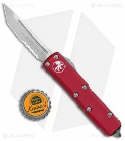 Microtech UTX-85 T/E OTF Automatic Knife Red (3.125" Stonewash Serr) 233-11RD -Avokelavavat Sales Store Microtech UTX 85 TE OTF Auto Red SW Serr 233 11RD BHQ 95393 jr bottlecap