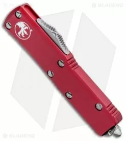 Microtech UTX-85 T/E OTF Automatic Knife Red (3.125" Stonewash Serr) 233-11RD -Avokelavavat Sales Store Microtech UTX 85 TE OTF Auto Red SW Serr 233 11RD BHQ 95393 jr spine