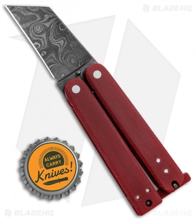 Nathan Dewey Custom Gremlin Mini Balisong Knife Red G-10 (2" Damascus) 6 Nathan Dewey Custom Gremlin Mini Balisong Knife Red G-10 (2" Damascus) - Image 4
